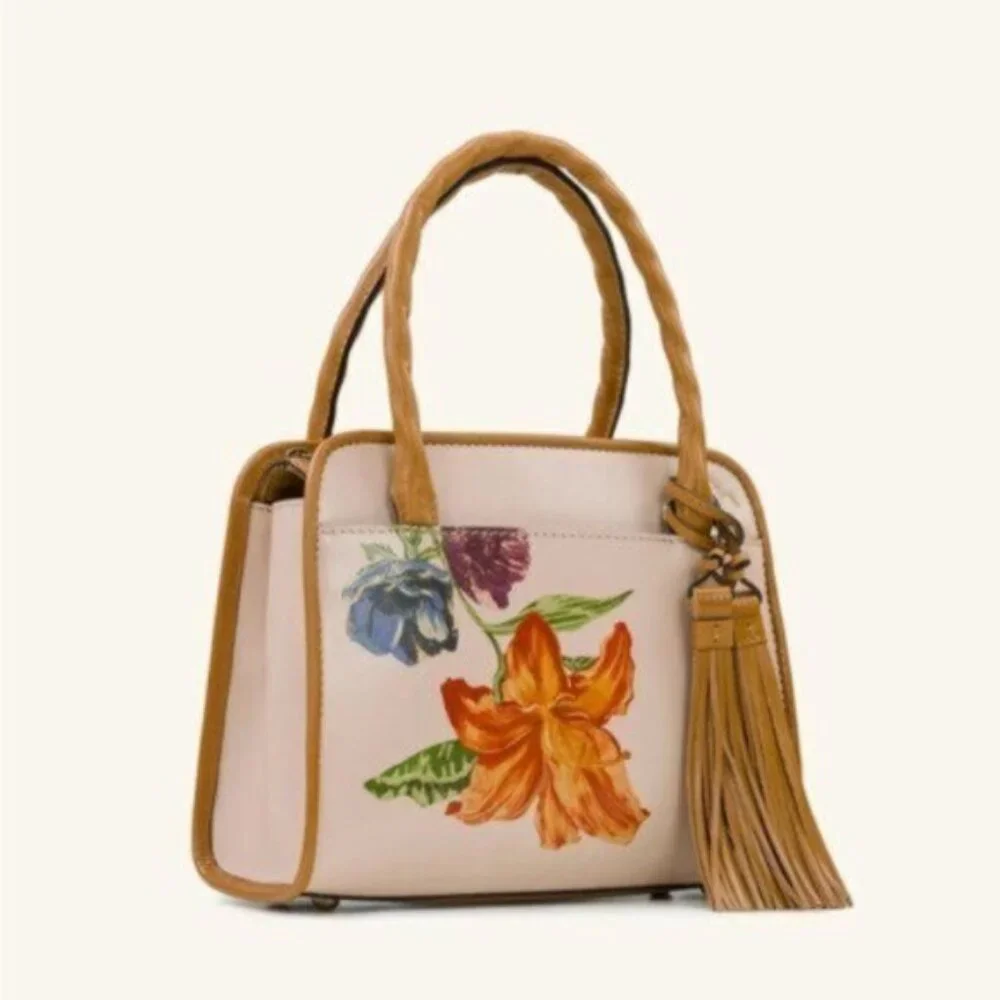 Patricia Nash Bag Paris SatchelParisian Floral Spot Print Cream w Tassel